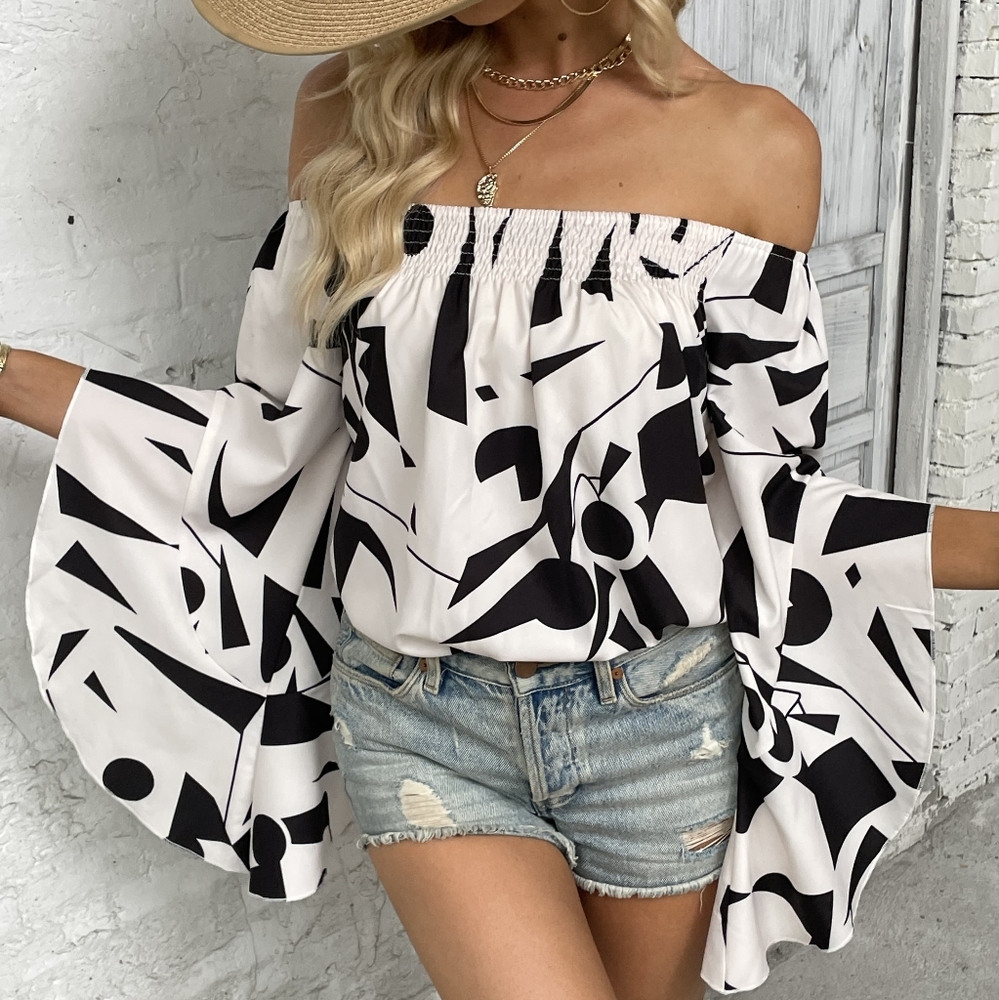 Mystic Maze Off-Shoulder Blouse - White